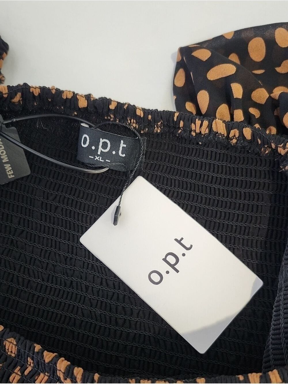 O.P.T. Black Brown Smocked Long Sleeve Midi Dress XL NWT Cottage Flowy Polka Dot - Picture 4 of 9